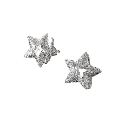 Korean Style Tang Grass Pattern 925 Silver Lucky Star Earrings for Women New Simple Fashion Trendy Personality Exquisite