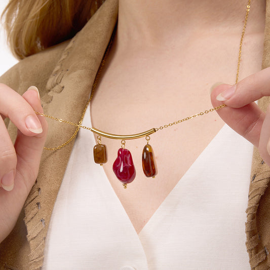 Original Retro Colorful Resin Necklace Accessories for Women Stainless Steel Jewelry Light Luxury Niche Design