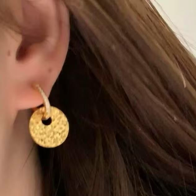 CNC Craft Two-Way Detachable Round Coin Earrings Hoop Light Luxury Exquisite Super Shiny Versatile