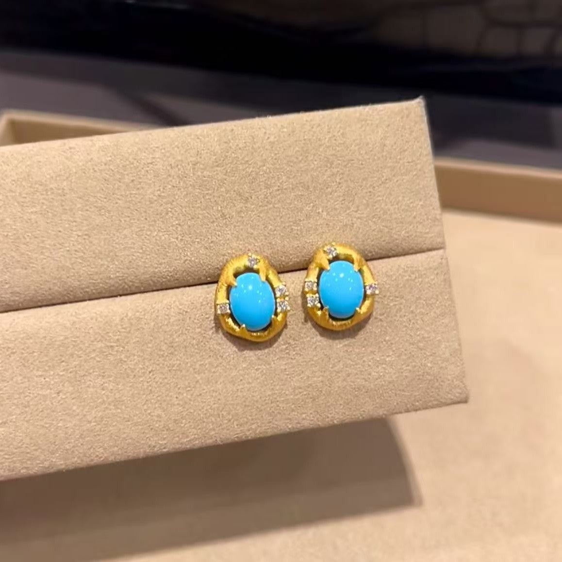 Pure Silver S925 Vintage Brushed Craft Blue Pine Stud Earrings Exquisite Versatile Fashionable Elegant Earrings Light Luxury High-end Feel