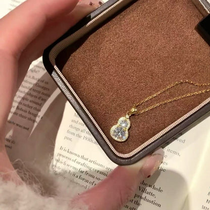 Pure Silver S925 High Carbon Diamond Gourd Fortune Necklace Exquisite Inlaid Sparkling Fashionable Elegant Versatile High-end Necklace