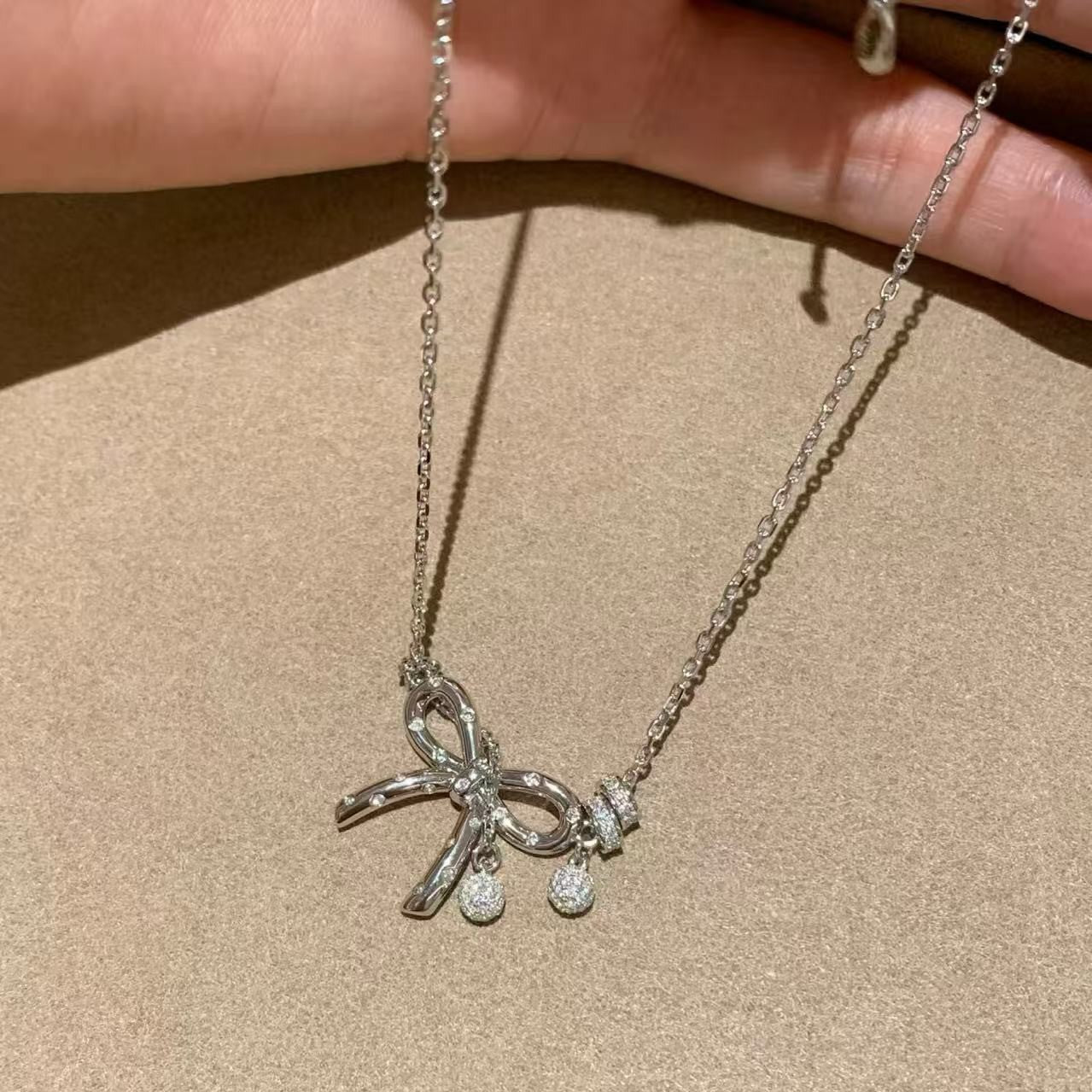 Sterling Silver S925 Runaway Princess Bow Necklace Light Luxury Vintage High-Value Sweet Versatile Collarbone Chain