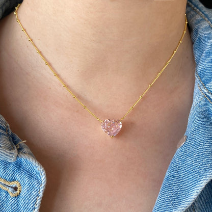 S925 Sterling Silver High Carbon Diamond Necklace for Women Ice Flower Cut Pink Heart Pendant Green Diamond High-end Collarbone Chain