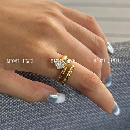 Stainless Steel Heart Zircon Ring High-End Niche Ring Titanium Steel Jewelry Earring