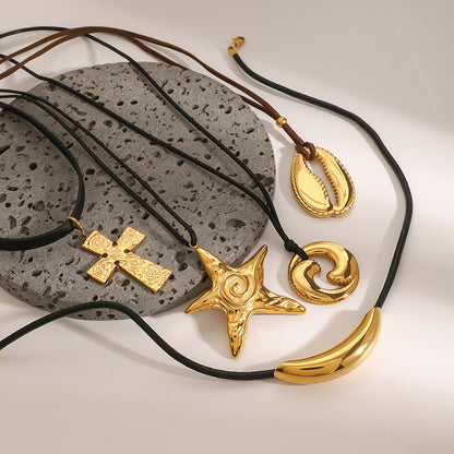 Stainless Steel Starfish Black Rope Necklace High-End Collarbone Chain Titanium Steel Jewelry Necklace