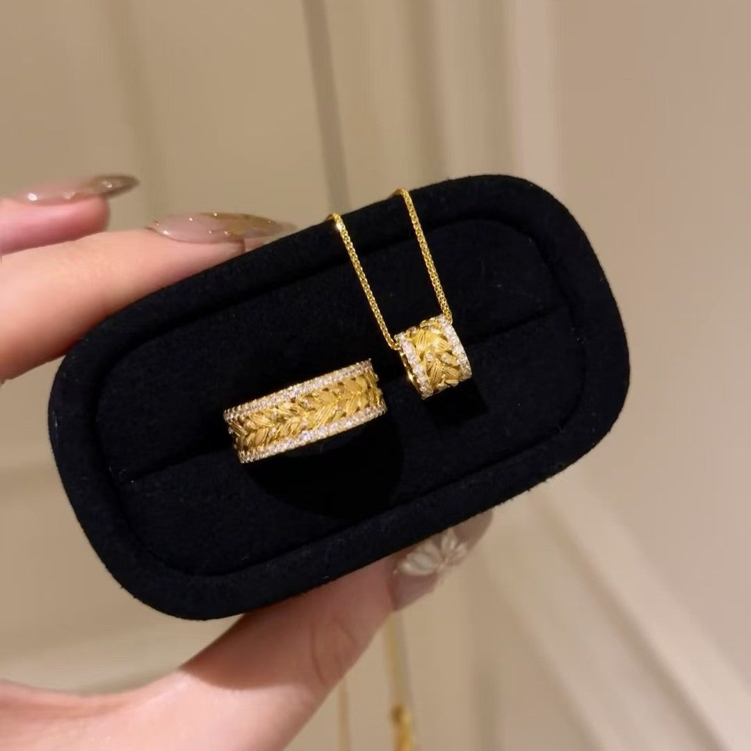 Italian Vintage Brushed Light Luxury Row Diamond Wheat Spike Necklace Retro Light Luxury High-end Design Sense Exquisite