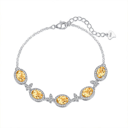 S925 Sterling Silver Inlaid Natural Crystal Stone Butterfly Bracelet Multi-color Crystal Clear Healing Fashion Design Women's Style