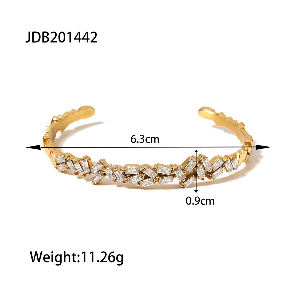 Stainless Steel Zircon Bracelet High-End Ins Open Bangle Titanium Steel Jewelry Bracelet
