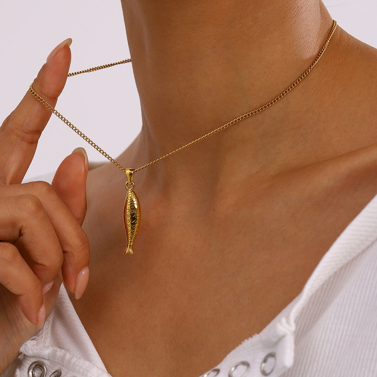 Stainless Steel Ocean Pendant Necklace High-End Niche Collarbone Chain Titanium Steel Neck Chain Jewelry