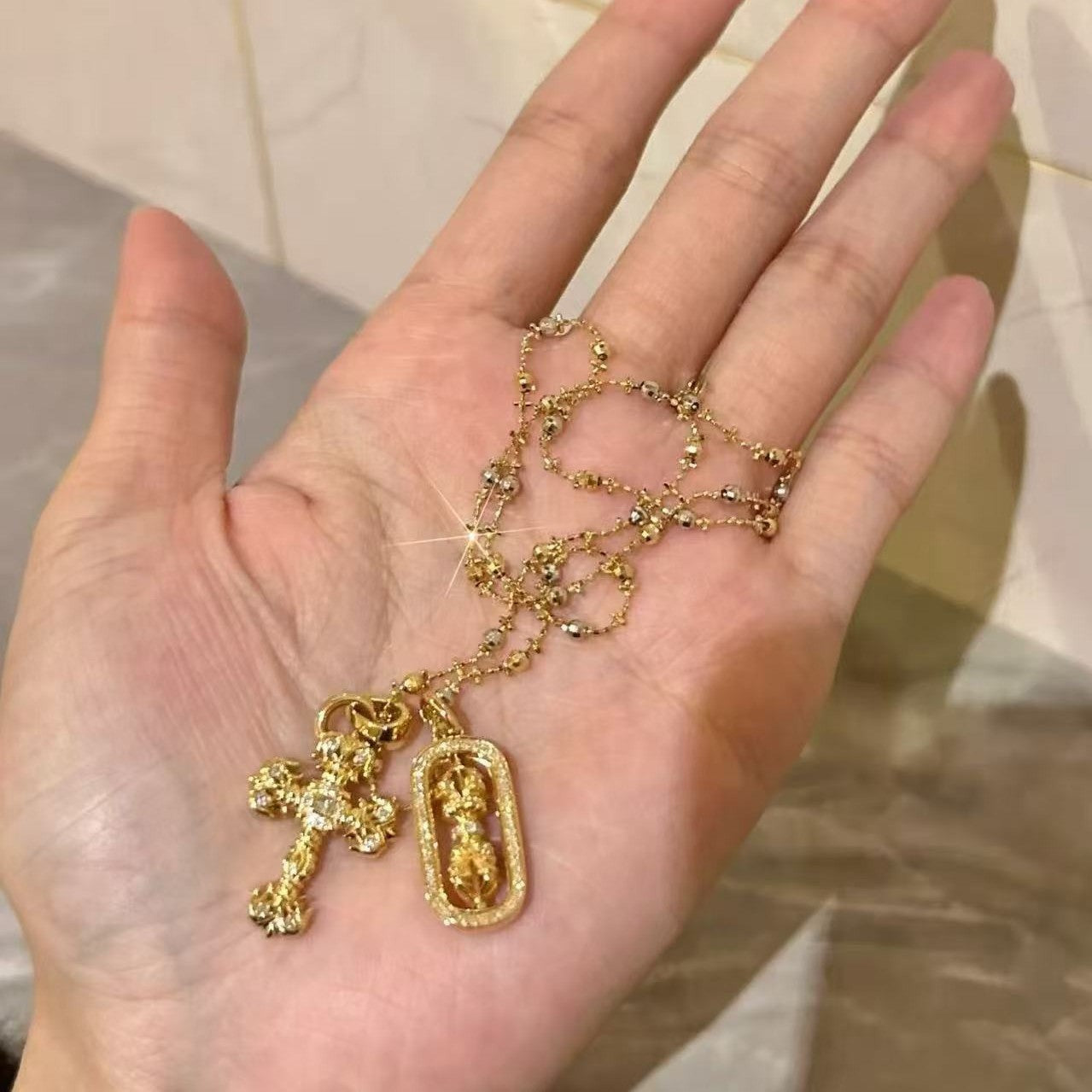 Italian Craft Light Luxury Pure Silver S925 Iris Flower Cross Vajra Fairy Chain Layered Necklace Collarbone Chain