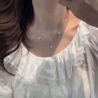 Sterling Silver S925 New Vintage Summer Daisy Necklace Bracelet Set Light Luxury High-end Retro
