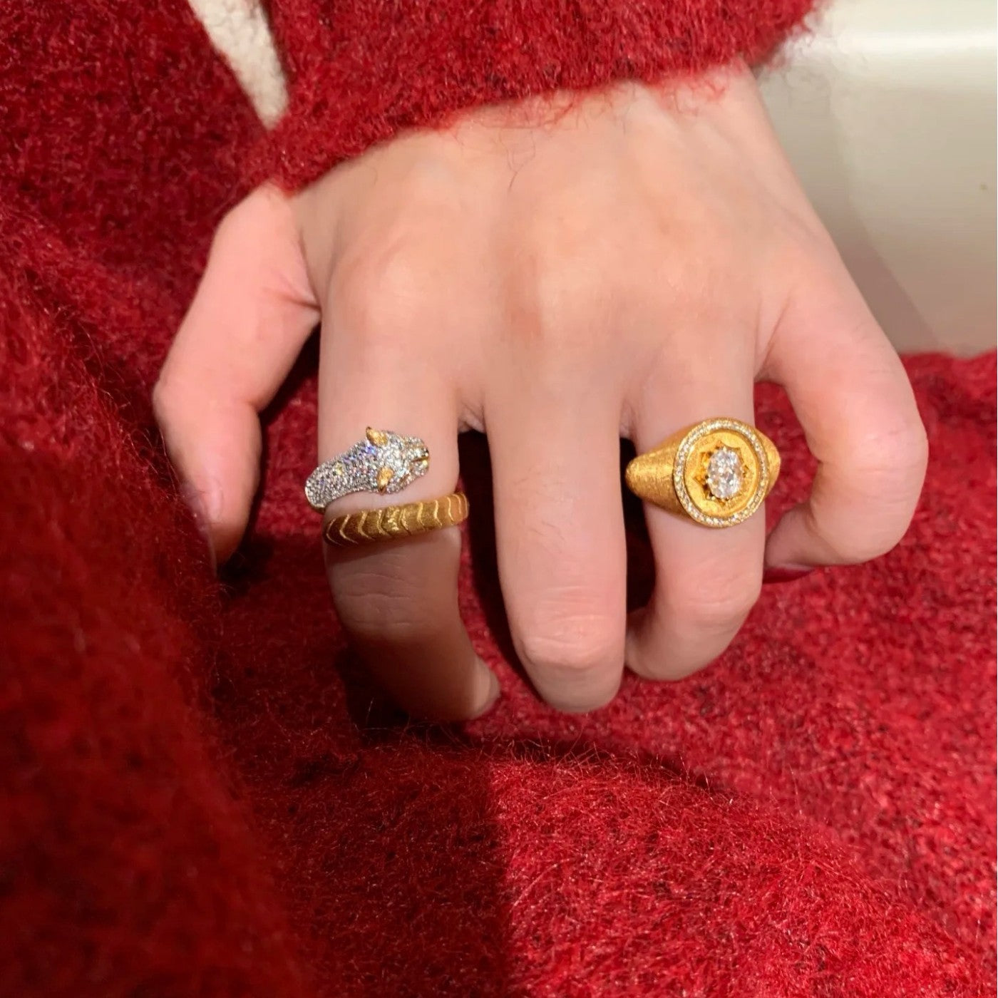 Sterling Silver S925 Italian Brushed Craft Gold Stamp Ring Vintage Niche Personality Light Luxury High-end Feel Ring