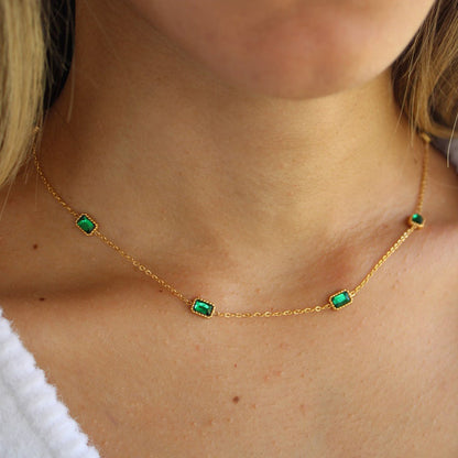 Ins Style Square Emerald Zircon Necklace Light Luxury Niche High-end Titanium Steel Collarbone Chain Necklace Bracelet