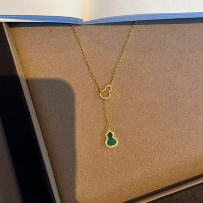 S925 Sterling Silver Malachite Gourd Necklace Light Luxury Niche Fashion Design Sense Collarbone Pendant