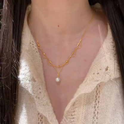 French Court Style Double Layer Design Handmade Lace Pearl Necklace Light Luxury Elegant Tassel Collarbone Chain