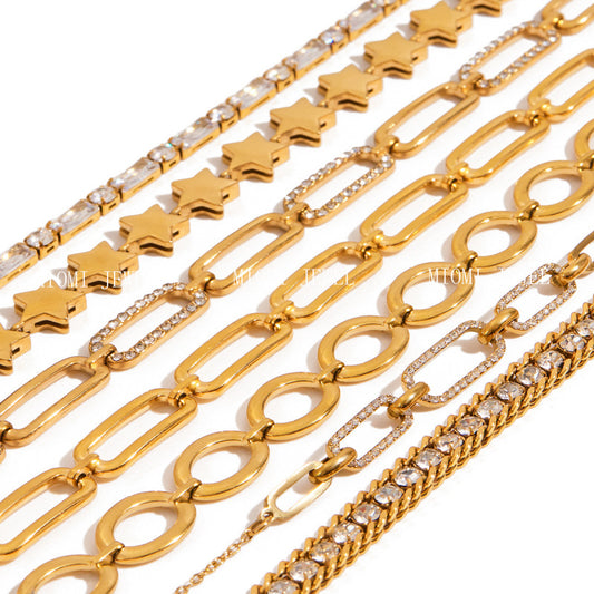Quiet Design Classic Style 18K Gold Stainless Steel Smooth Pentagram Bracelet Stainless Steel Trendy Bracelet Jewelry