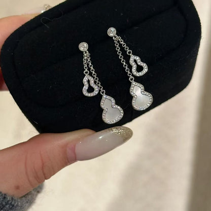 New Chinese Style Red Agate Double Gourd Tassel Earrings Exquisite High-end Sense Elegant Fashion Versatile Fortune Hollow Earrings