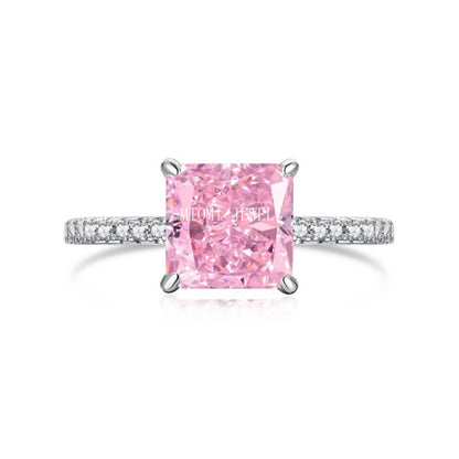 925 Sterling Silver Women's INS Heart Pink Ring Pink Diamond Sugar Cube Super Sparkling High Carbon Diamond Ring Wedding Ring