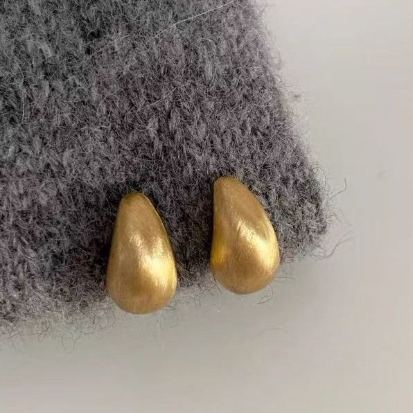 Water Drop Metal Brushed C-shaped Earrings for Women, Light Luxury High-end Hong Kong Style Earrings, Popular Simple Ear Jewelry