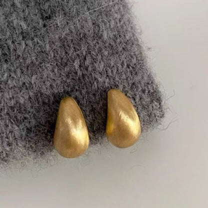 Water Drop Metal Brushed C-shaped Earrings for Women, Light Luxury High-end Hong Kong Style Earrings, Popular Simple Ear Jewelry