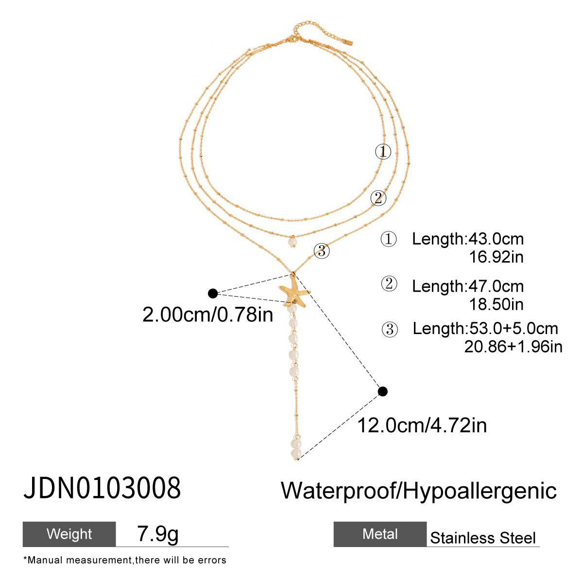 Stainless Steel Pearl Necklace Titanium Steel Non-Fading Titanium Steel Starfish Accessory High-End Jewelry for Women