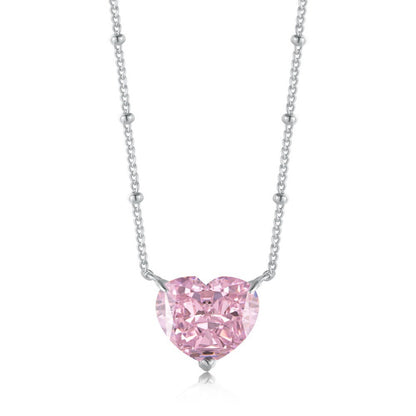S925 Sterling Silver High Carbon Diamond Necklace for Women Ice Flower Cut Pink Heart Pendant Green Diamond High-end Collarbone Chain