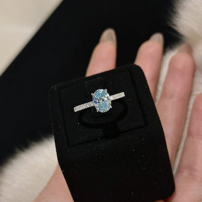 S925 Sterling Silver Aquamarine Water Drop Oval Ring Earrings Necklace Versatile High-End Niche Jewelry Set