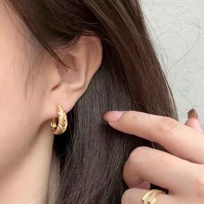 Italian Craft Vintage Brushed Craft Pure Silver S925 Wheat Ear Earrings Studs Exquisite Design Sense