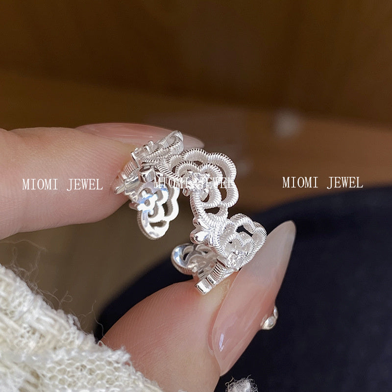S925 Sterling Silver Lace Cloud Ring Light Luxury Retro Ins Niche Design Index Finger Ring