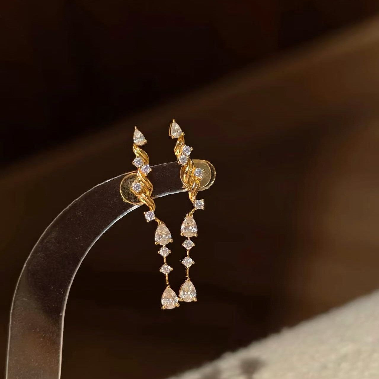 Pure Silver S925 High Carbon Diamond Threader Earrings Vintage High-end Wheat Spike Fine Sparkling Diamond Water Drop Tassel Earrings Light Luxury Unique