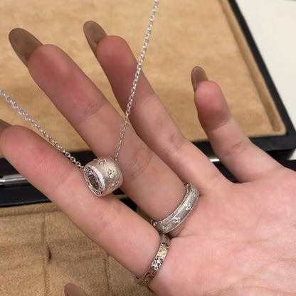 Italian Vintage Craft Four-Leaf Clover Brushed Necklace Pure Silver S925 Light Luxury High-End Necklace