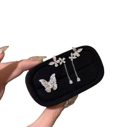 Pure Silver S925 Light Luxury High-End Jewelry Butterfly Cluster High Carbon Diamond Sparkling Earrings Butterfly Necklace Collarbone