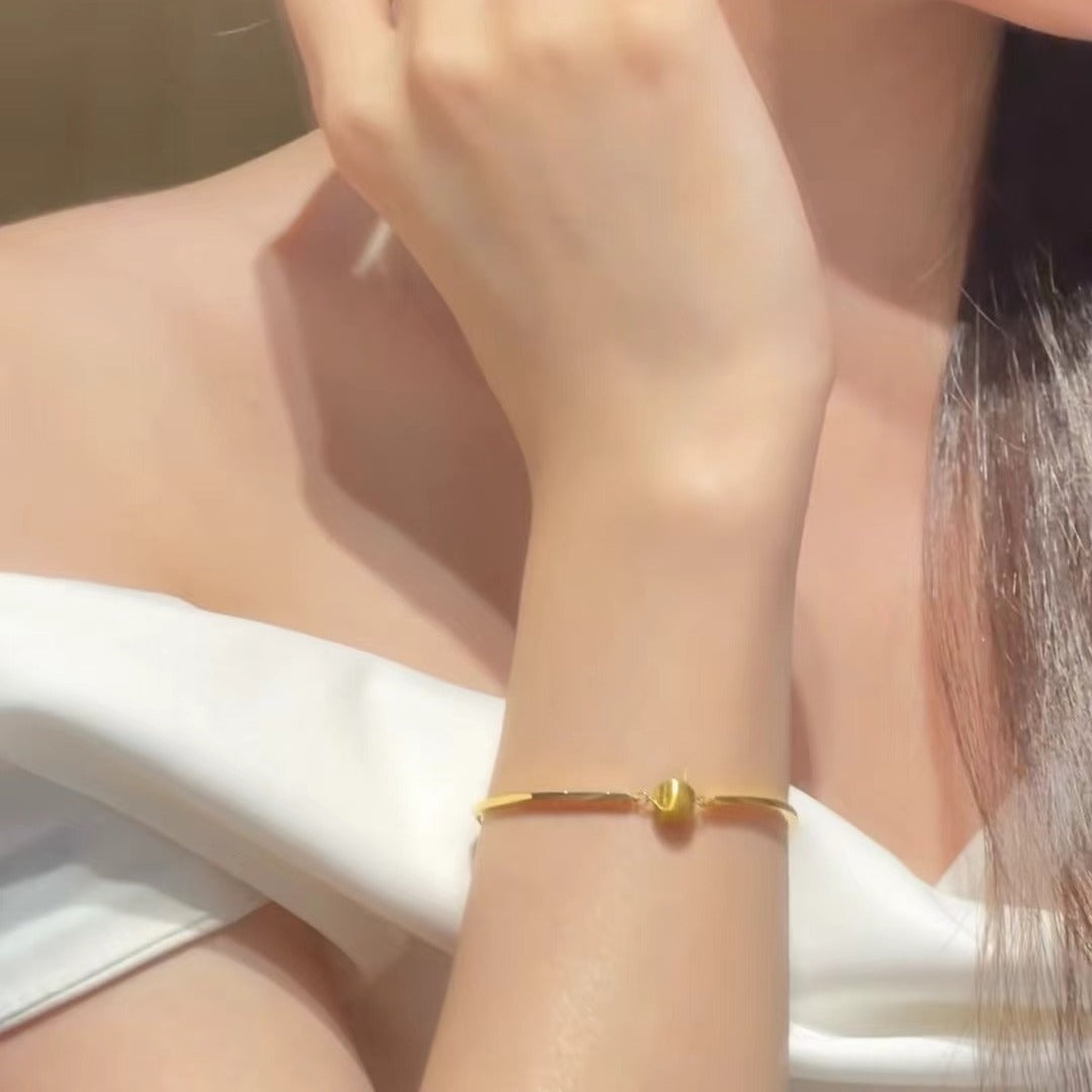 Vintage Style Pure Silver S925 Real Gold Plated Cat's Eye Laser Bead Bracelet High-end Jewelry