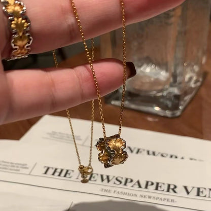 Italian Craft Vintage Brushed Craft Pure Silver S925 Vintage Brushed Ginkgo Leaf Necklace