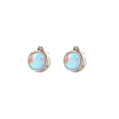 Korean Version S925 Sterling Silver Moonstone Earrings Studs for Women Summer Light Luxury Niche Elegant High-end Neutral Style High-end Super Fairy