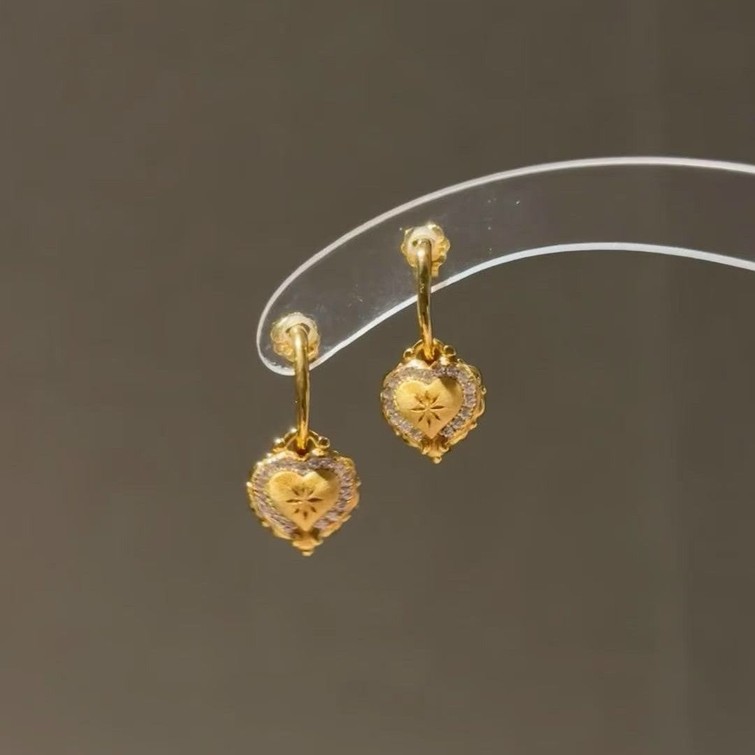 Pure Silver S925 Heart Brushed Craft Earrings Ear Hooks High-end Light Luxury Versatile Niche Stud Earrings