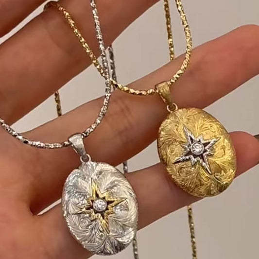 Pure Silver S925 Traditional Style CNC Carved Gold Craft Color Electroplated Pendant Light Luxury French Retro High-end Feel