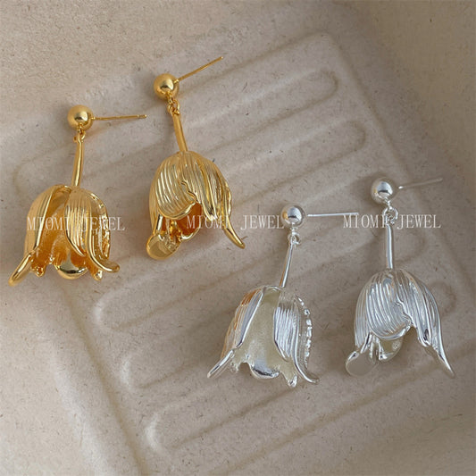 18K Real Gold Plated Metal Minimalist Tulip Flower Earrings Elegant Niche Design Sense Drop Earrings Jewelry
