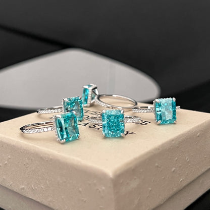 High Carbon Diamond Jewelry S925 Sterling Silver Heavy Craft Ring for Women 8A Zircon Square Ice Flower Cut Gemstone Ring