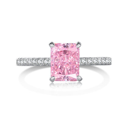 925 Sterling Silver Women's INS Heart Pink Ring Pink Diamond Sugar Cube Super Sparkling High Carbon Diamond Ring Wedding Ring