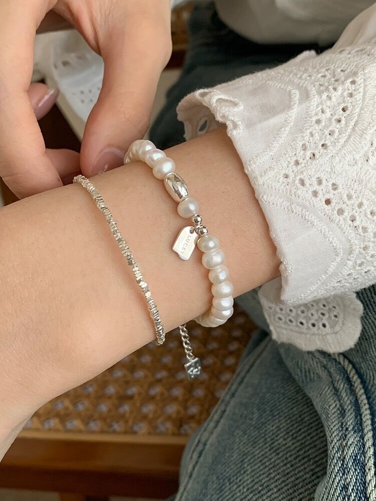 S925 Silver Lucky Bean Long Pendant Letter Bracelet for Women Gentle Temperament Freshwater Pearl Best Friend Bracelet Elegant Jewelry