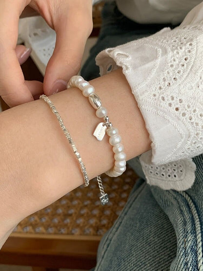 S925 Silver Lucky Bean Long Pendant Letter Bracelet for Women Gentle Temperament Freshwater Pearl Best Friend Bracelet Elegant Jewelry