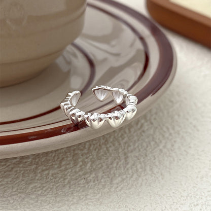 S925 Sterling Silver Three-Dimensional Heart Ring for Women Basic Versatile High-End Heavy Craft Heart-Shaped Index Finger Ring