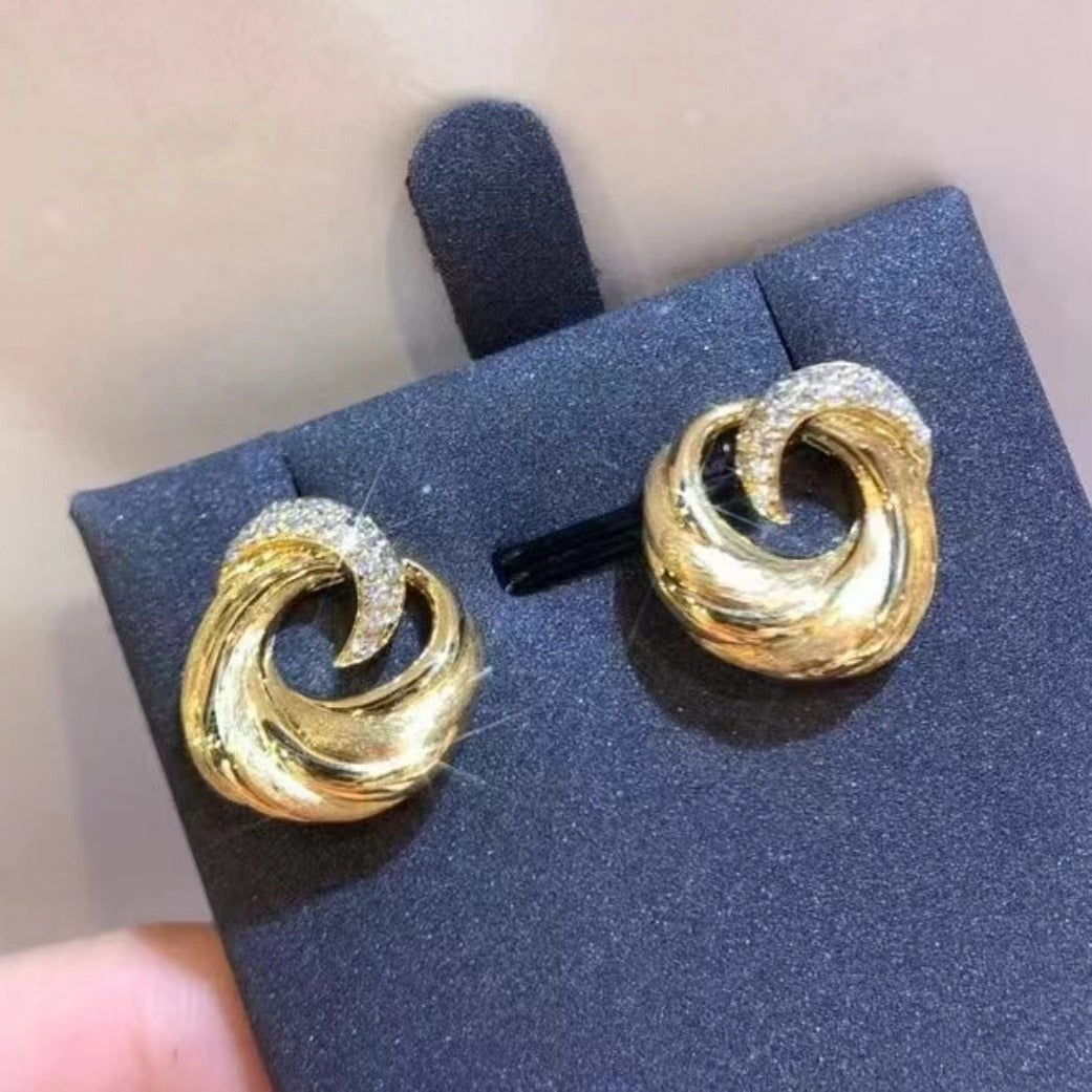 Italian Vintage Brushed Earrings Light Luxury High-end Jewelry 925 Sterling Silver High Carbon Diamond Interstellar Spiral Earrings