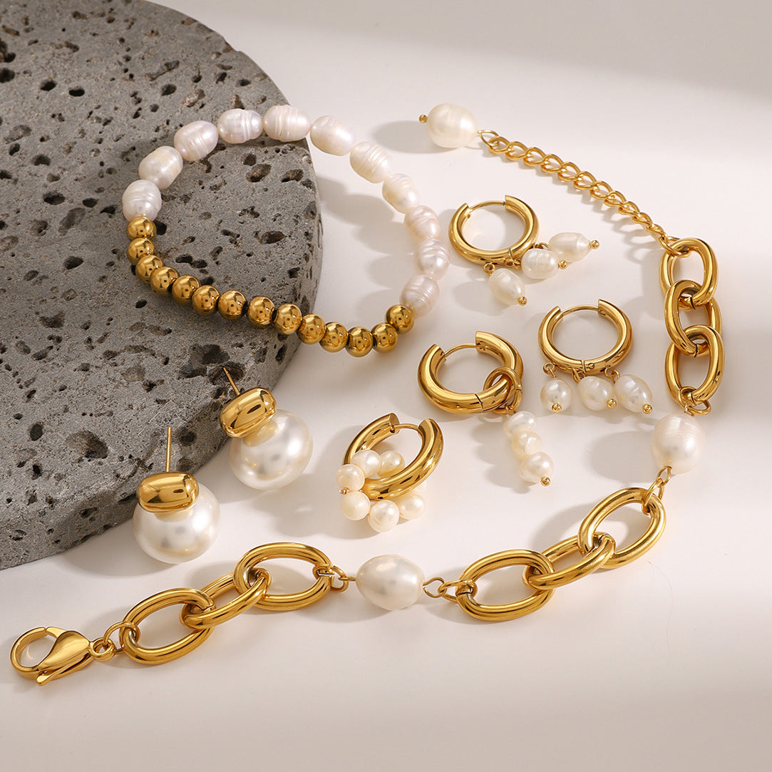 Stainless Steel Pearl Bracelet High-End Ins Light Luxury Earrings Titanium Steel Jewelry Earrings