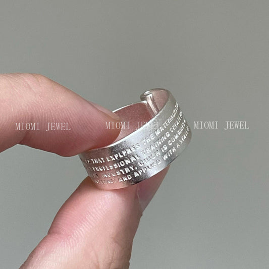 S925 Sterling Silver Letter Scroll Wide Version Ring Unisex Niche Design Simple High-end Couple Ring