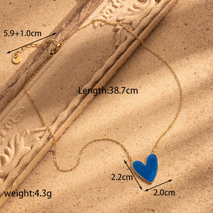gold plated Titanium Steel Simple Versatile Stainless Steel Oil Painting Heart necklace