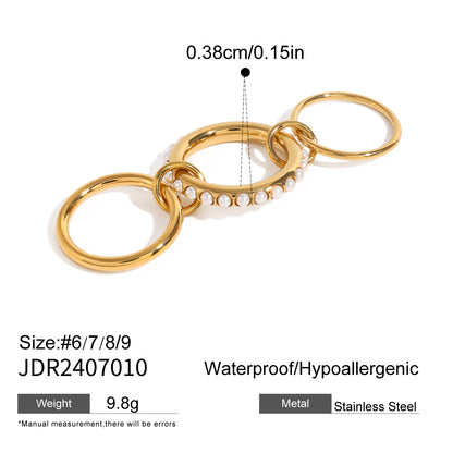 Stainless Steel Layered Pearl Ring High-End Ins Style Titanium Steel Jewelry Rings