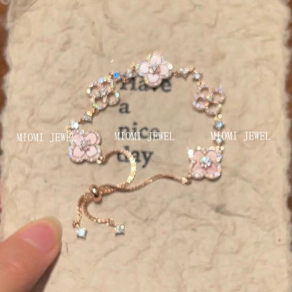 E-commerce Four-leaf Clover Bracelet Micro-inlaid Zircon Pink Mother-of-Pearl New Sweet Light Luxury Elegant Niche Design Jewelry