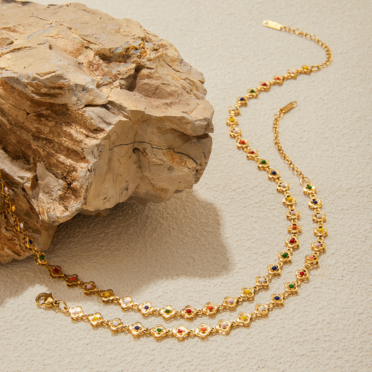 Colorful Oil Drop Flower Titanium Steel Necklace High-end Bracelet Stainless Steel Jewelry Hot-selling Accessories